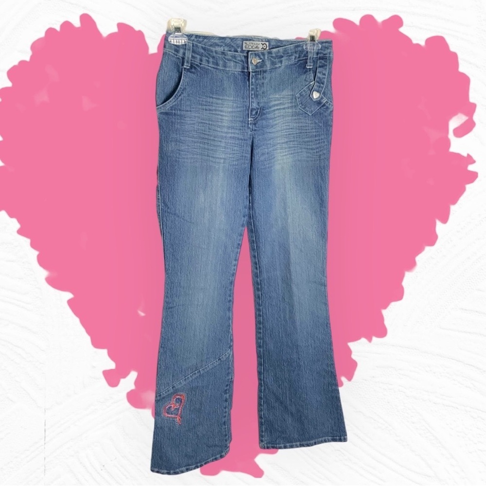Platinum Edge Blue Flare/Boot Cut w Stitched Heart Jrs 11